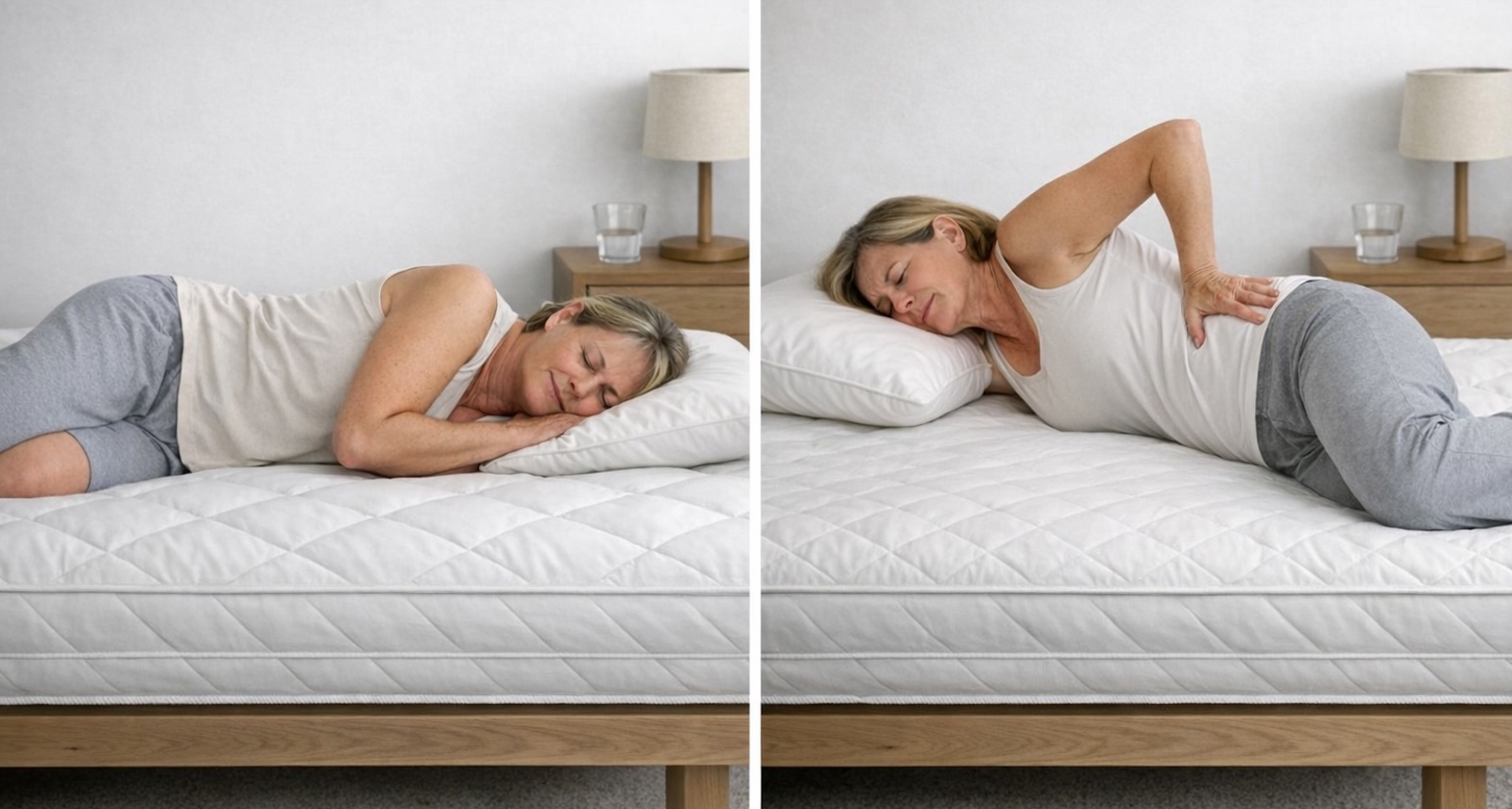 Vergleich: gleiche Person liegt einmal entspannt und einmal mit Rückenschmerzen