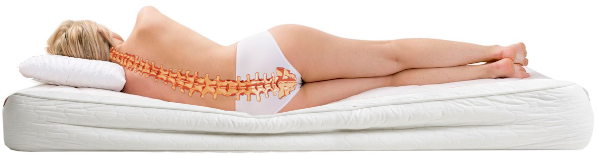 Wirbelsäule gekrümmt durch falsche Lagerung im Liegen